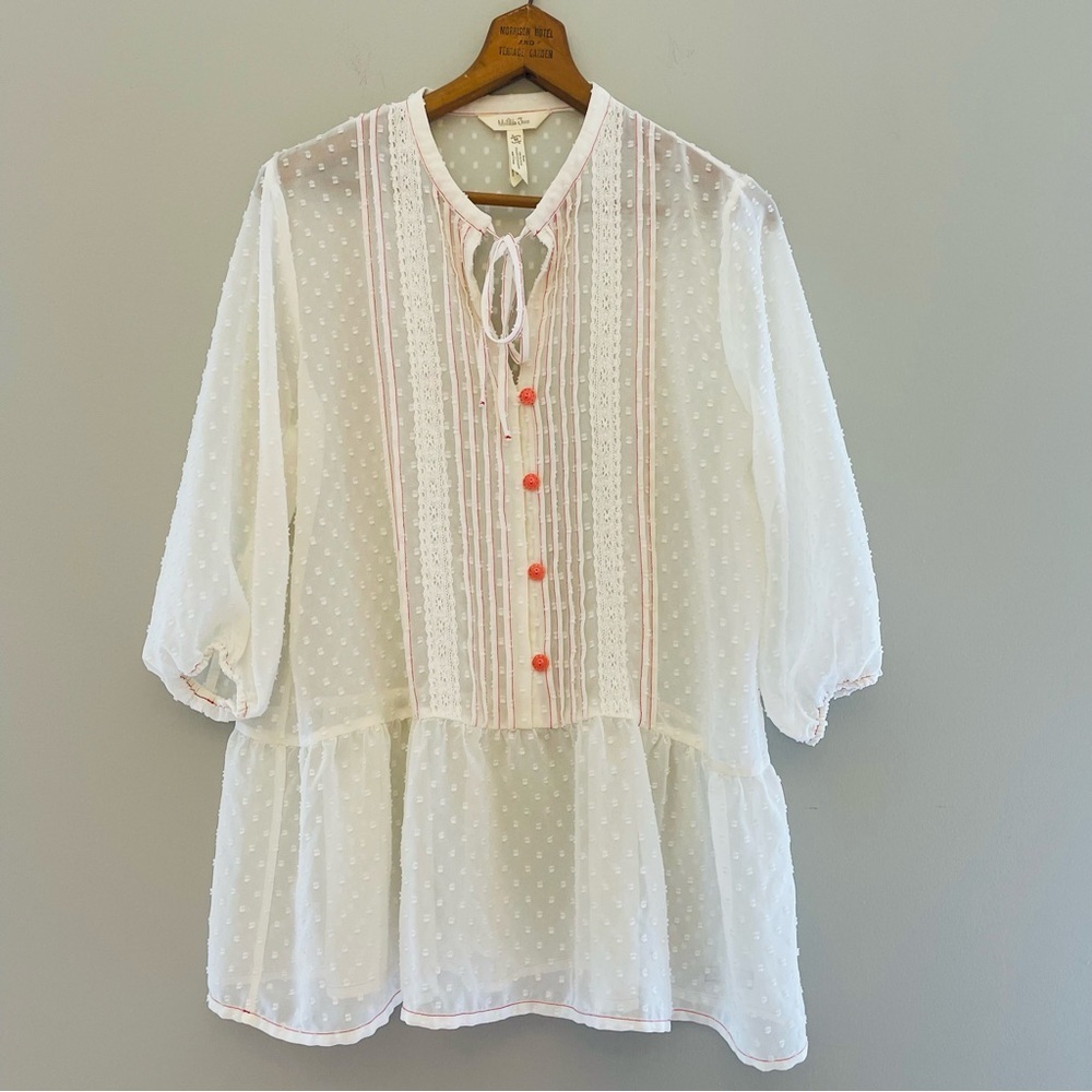 Matilda Jane Light The Way Pullover Tunic Medium White Lace Boho Peplum Blouse